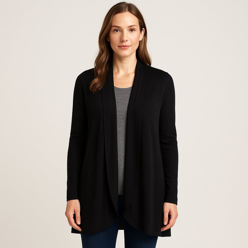 Jacob Black Drape‑Front Knit Cardigan (Small)